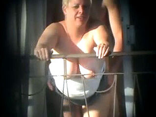 Giant funbags mature Plus-size public porked on the balcony