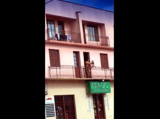 Hidden cam pin with duo tearing up on balcony on the 2nd