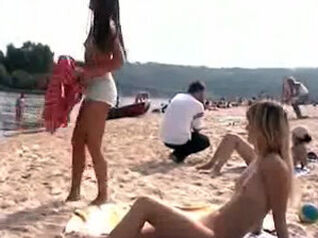 Ukrainian naturist beach, 2 maiden nymphs naked in public